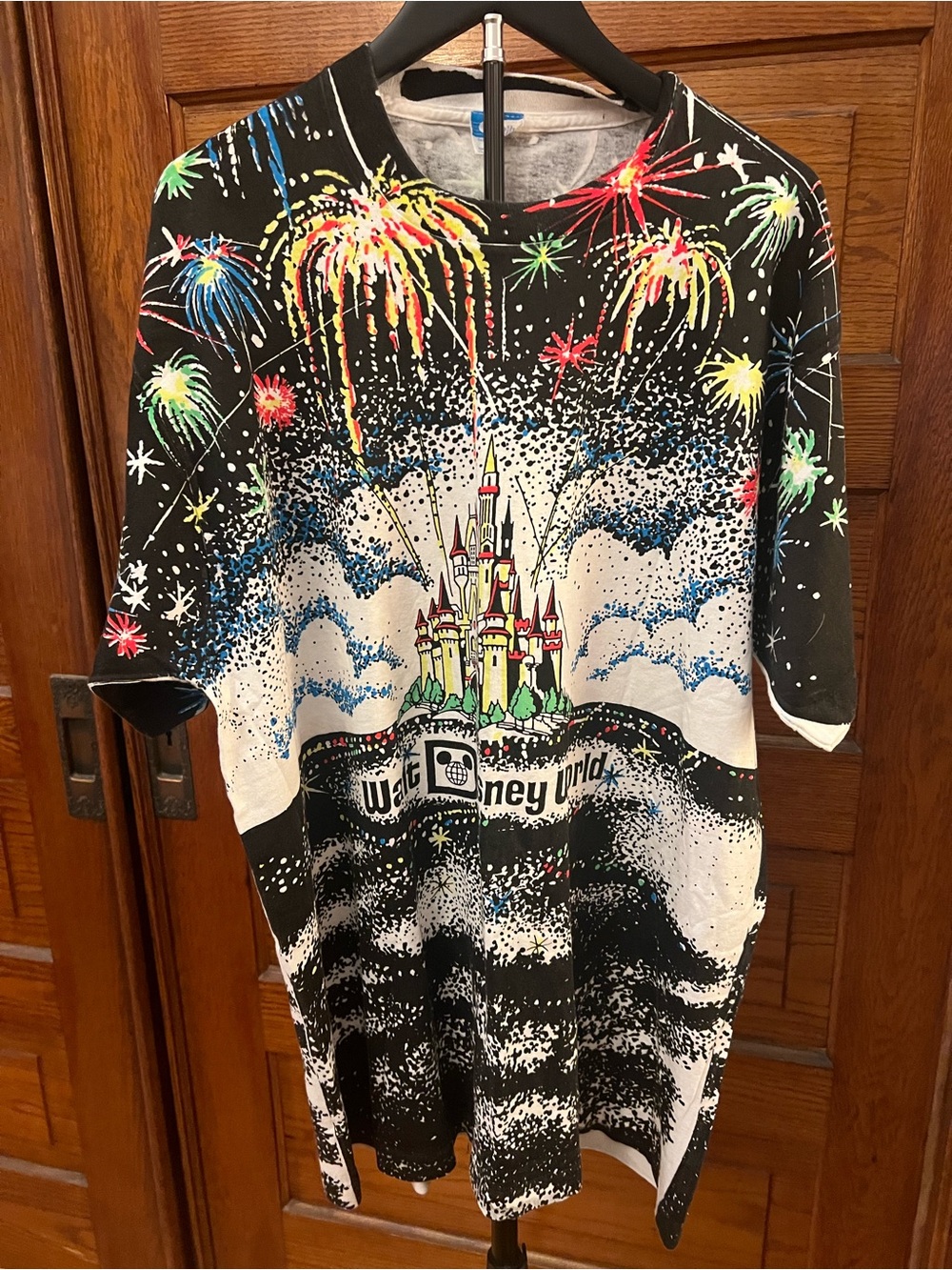 Disney Black Multicolor Fireworks Castle Kids Pajama Top
